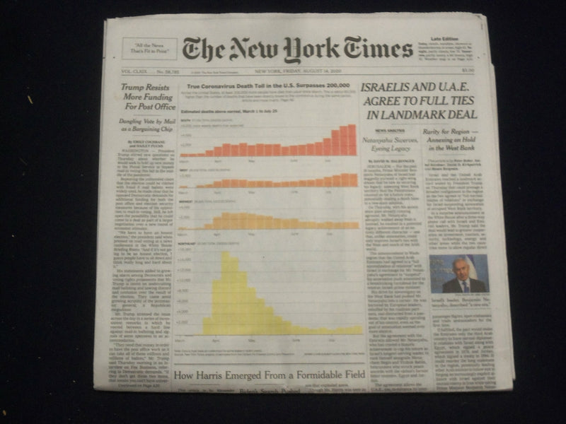 2020 AUGUST 14 NEW YORK TIMES-ISRAEL & U.A.E. AGREE TO FULL TIES, LANDMARK DEAL