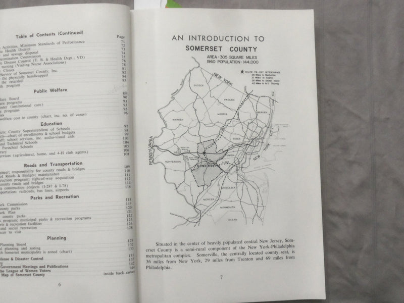 1961 SOMERSET COUNTY NEW JERSEY SOFTCOVER BOOK AND MAP - K 289