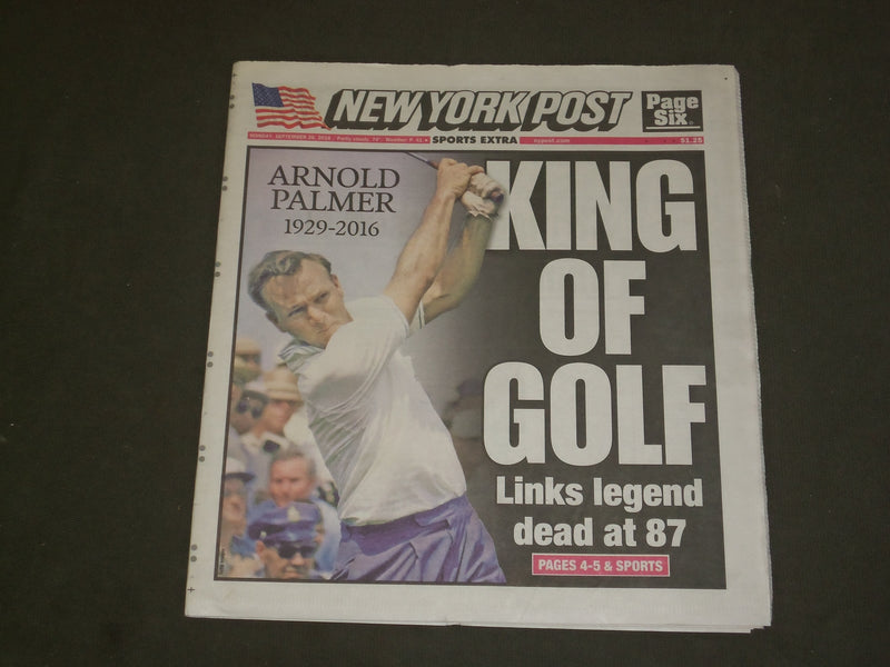 2016 SEPTEMBER 26 NEW YORK POST NEWSPAPER - ARNOLD PALMER DEAD - 1929-2016