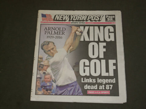 2016 SEPTEMBER 26 NEW YORK POST NEWSPAPER - ARNOLD PALMER DEAD - 1929-2016