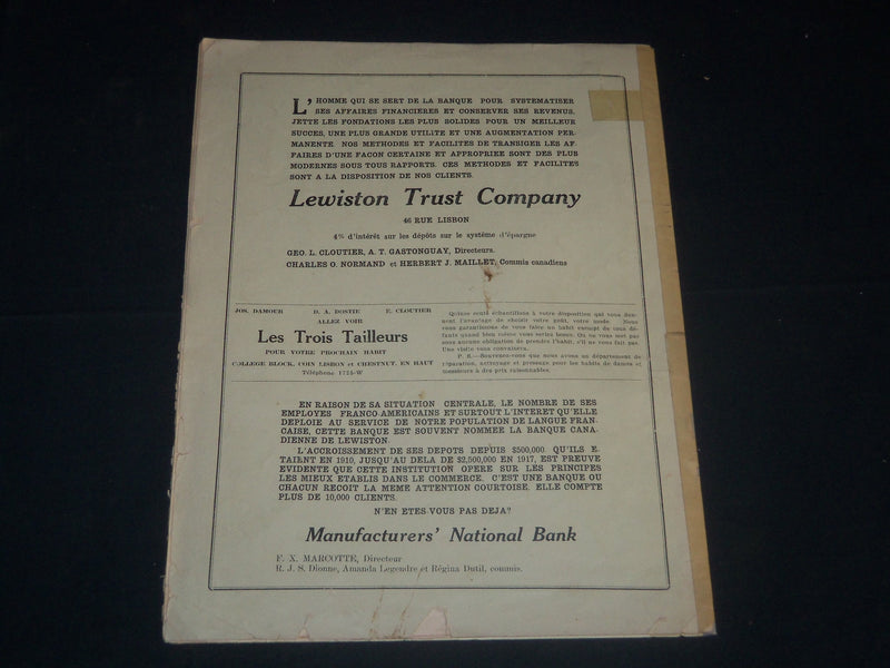 1918 GRAND CONCERT ST. DOMINIQUE PROGRAMME MAGAZINE - LEWISTON, ME - B 6578
