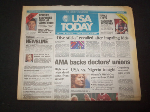 1999 JUNE 24 USA TODAY NEWSPAPER - AMA BACKS DOCTORS' UNIONS - NP 8041