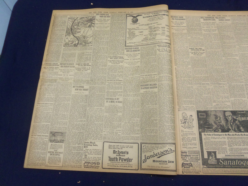 1916 FEBRUARY 15 NEW YORK TIMES - ARETHUSA IS HIT BY MINE, 10 DEAD - NT 9036