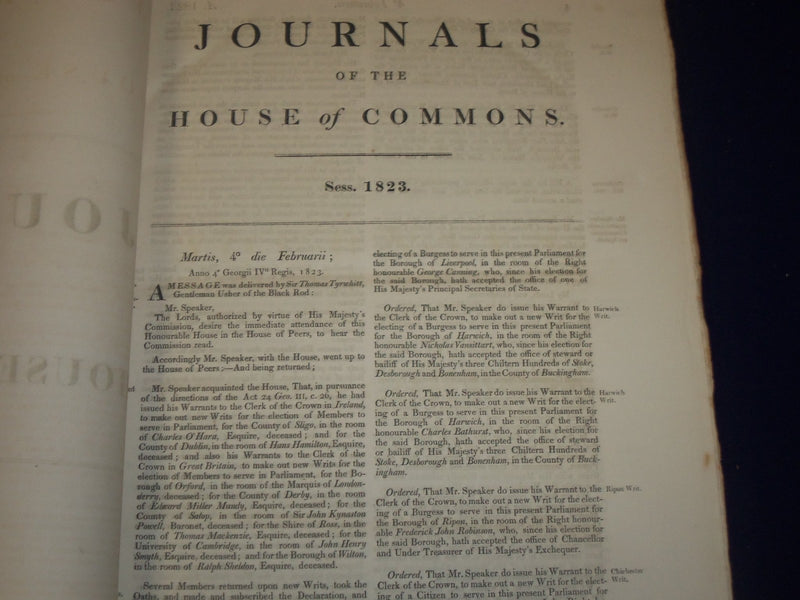 1823 JOURNALS OF THE HOUSE OF COMMONS - KING GEORGE IV 4TH YEAR REIGN - KD 4H