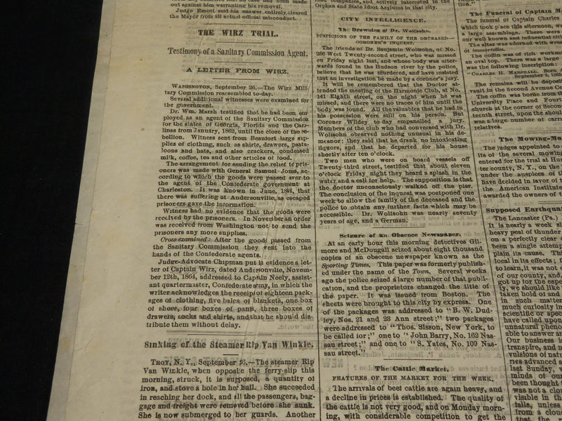 1865 SEPTEMBER 27 THE EVENING POST NEWSPAPER - WIRZ - PRIZE FIGHT - NP 4957