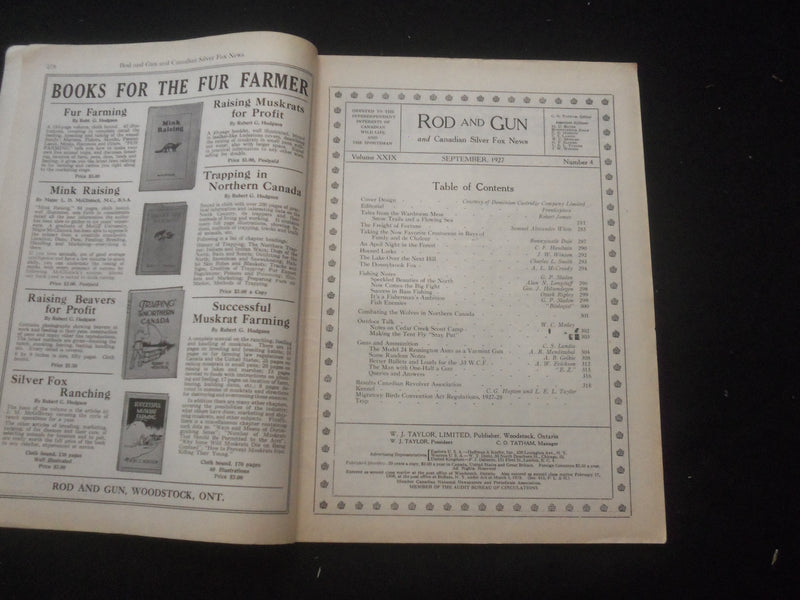 1927 SEPETMBER ROD AND GUN MAGAZINE - NICE COVER, ARTICLES & PHOTOS - SP 6377G
