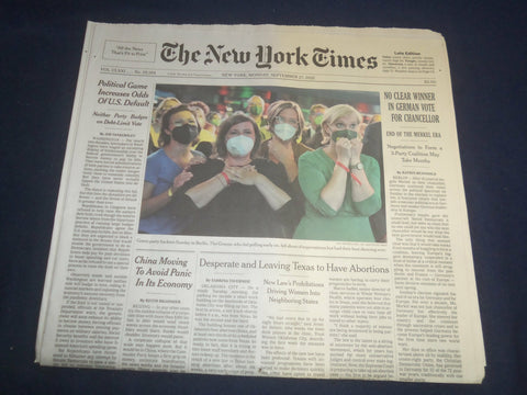 2021 SEPTEMBER 27 NEW YORK TIMES - NO CLEAR WINNER IN GERMAN VOTE FOR CHANCELLOR