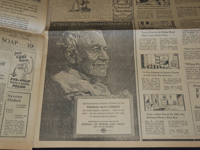 1928 FEBRUARY 16 LOS ANGELES EVENING EXPRESS NEWSPAPER EDDIE FOY DEAD - NP 748