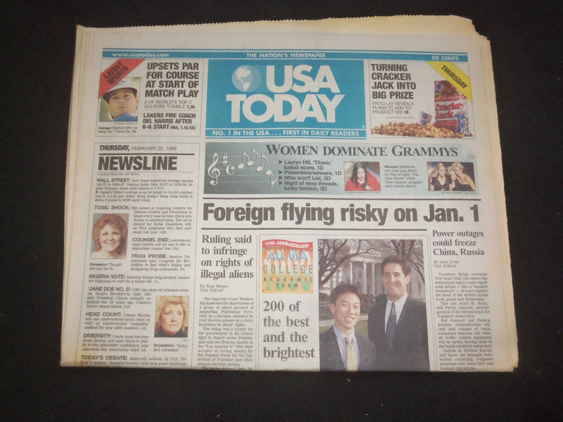 1999 FEBRUARY 25 USA TODAY NEWSPAPER - FOREIGN FLYING RISKY ON JAN 1ST - NP 8006