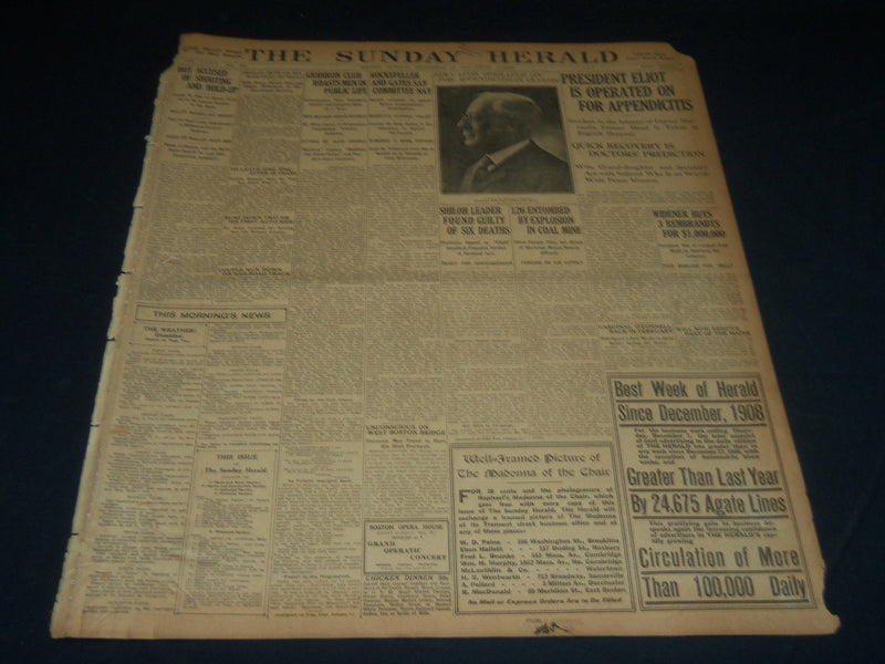 1911 DECEMBER 10 THE BOSTON HERALD - PRESIDENT ELIOT IS OPERATED - BH 183