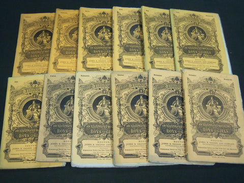 1872 OUR YOUNG FOLKS ILLUSTRATED MAGAZINE LOT OF 12 - GREAT STORIES - WR 105O