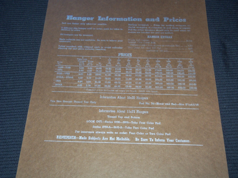 1951 CHAMPION SELECTION HANGERS CALENDAR SALESMAN SAMPLE SHEETS BOOK - C 18