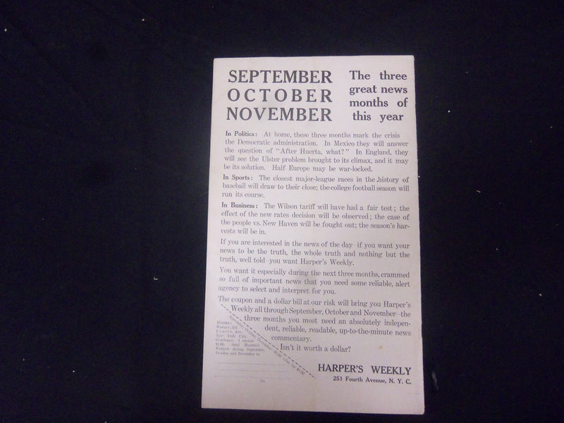 1914 AUGUST 15 HARPER'S WEEKLY MAGAZINE - NICE ARTICLES & ILLUSTRATIONS- ST 2494