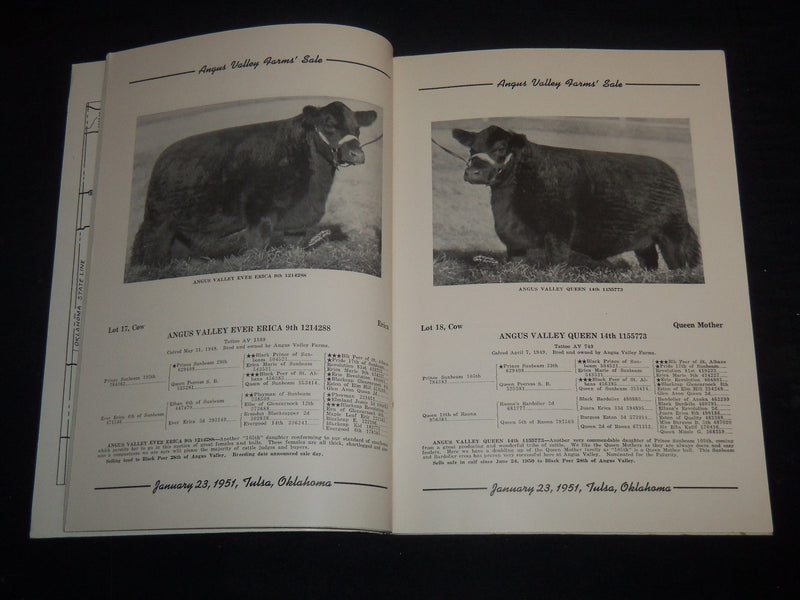 1951 ANGUS VALLEY FARMS ABERDEEN-ANGUS BREEDERS' CATTLE SALE CATALOG - J 9220