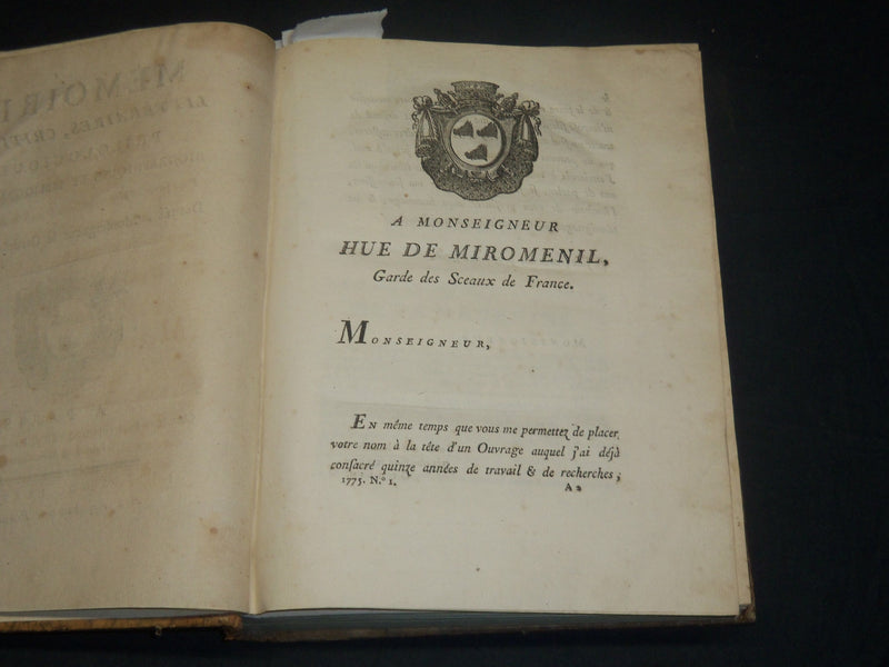 1777 MEMOIRES LITTERAIRES DE LA MEDECINE BOOK BY JEAN GOULIN - FRENCH - KD 2016G