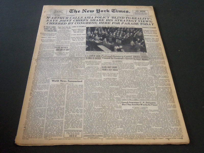 1951 APRIL 20 NEW YORK TIMES - M'ARTHUR CALLS ASIA POLICY 'BLIND