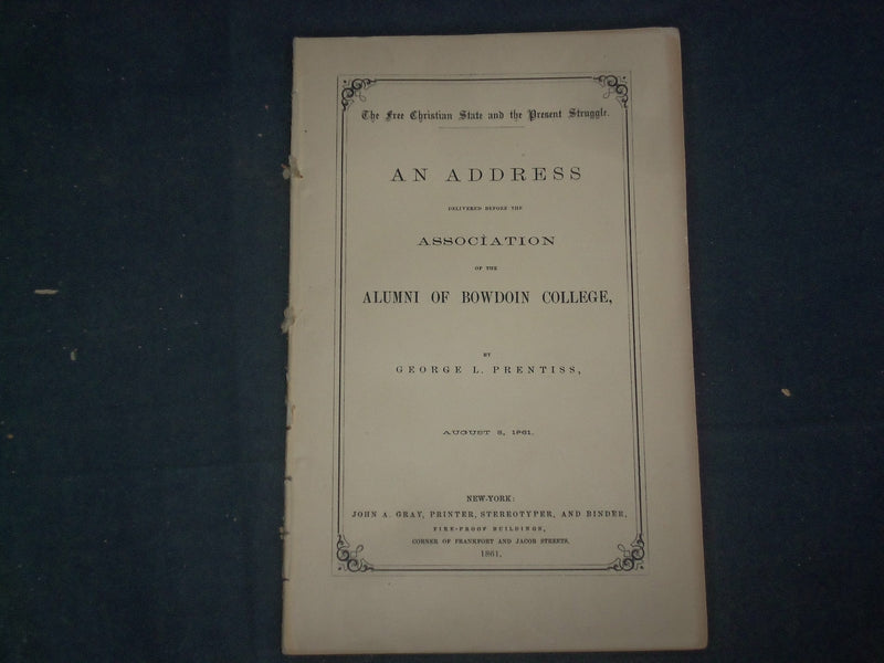 1861 BOWDOIN COLLEGE ALUMNI ASSOCIATE ADDRESS - J 4666