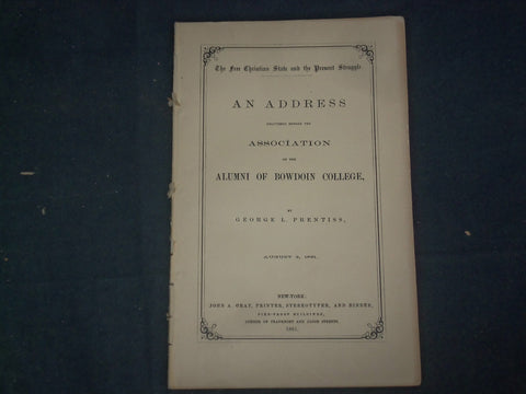 1861 BOWDOIN COLLEGE ALUMNI ASSOCIATE ADDRESS - J 4666