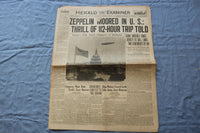 1928 OCT 16 CHICAGO HERALD EXAMINER NEWSPAPER -ZEPPELIN MOORED IN U.S. - NP 9225