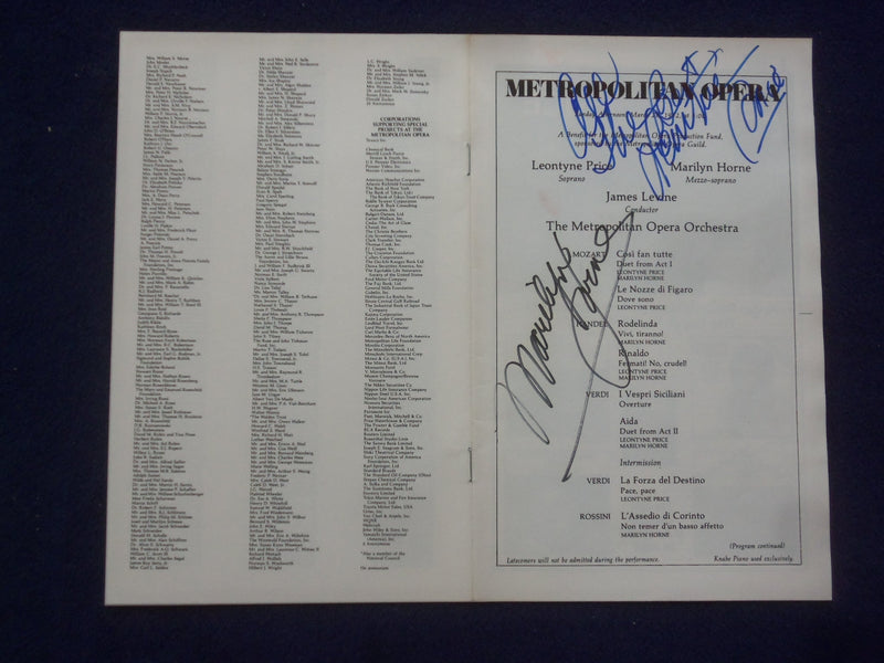 1982 MARCH 28 MARILYN HORNE & LEONTYNE PRICE SIGNED PROGRAM - METROPOLITAN OPERA