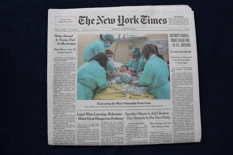 2024 MARCH 26 NEW YORK TIMES-SECURITY COUNCIL URGES CEASE-FIRE AS U.S. ABASTAINS