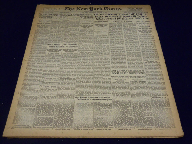 1941 JANUARY 8 NEW YORK TIMES - BRITISH CAPTURE AIRPORT OF TOBRUK - NT 1319
