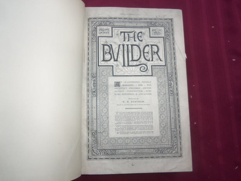 1899 JAN-DEC THE BUILDER U. K. MAGAZINE BOUND VOLUMES - 2 VOLS - FOLD OUTS - C 5