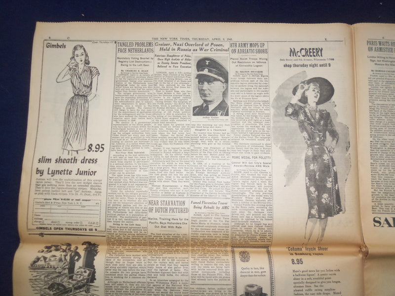 1945 APRIL 5 NEW YORK TIMES - U.S. 3DARMY DRIVES TO BISECT THE REICH - NP 6686