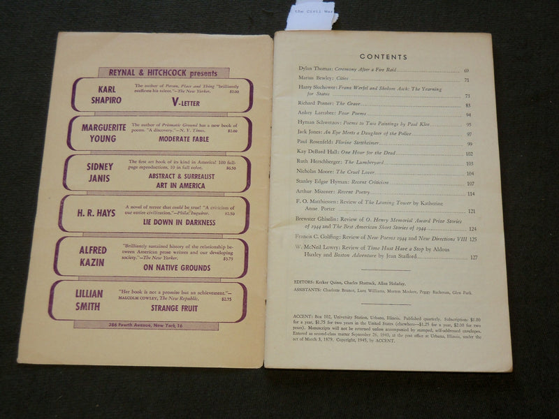1945 WINTER ACCENT QUARTERLY - FIRE RAID BY DYLAN THOMAS - J 6168