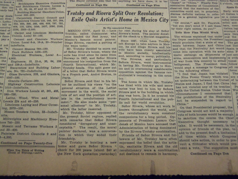 1939 APRIL 13 NEW YORK TIMES - TROTSKY AND RIVERA SPLIT - NT 3066