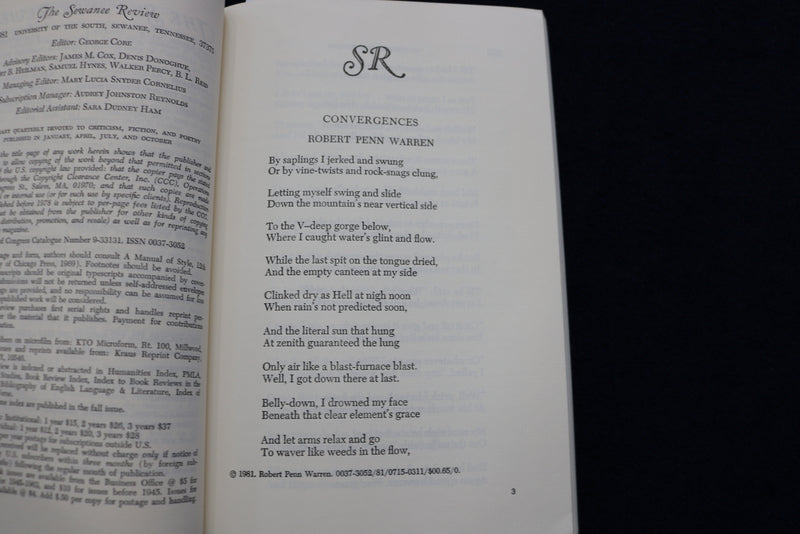 1981 SUMMER THE SEWANEE REVIEW SOFTCOVER BOOK-LOUIS D. RUBIN ESSAY SIGNED- K 738