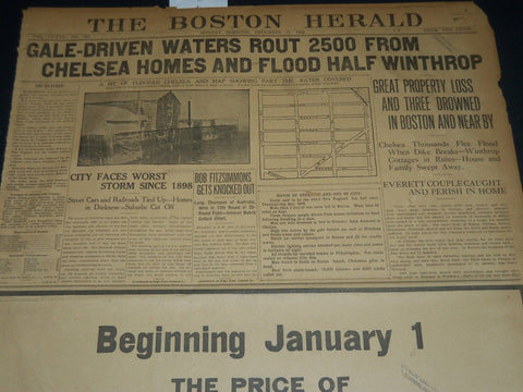 1909 DECEMBER 27 THE BOSTON HERALD NEWSPAPER - HALF OF WINTHROP FLOODED - BH 318