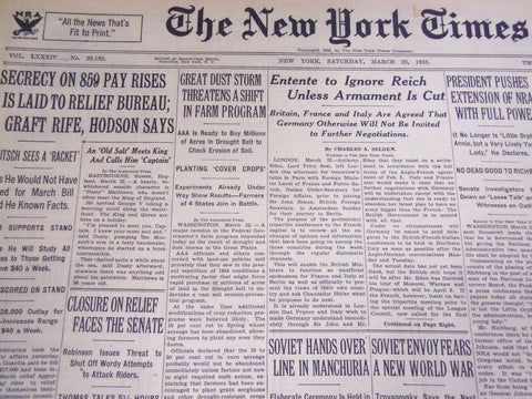 1935 MARCH 23 NEW YORK TIMES - GREAT DUST STORM THREATENS FARM PROGRAM - NT 4927
