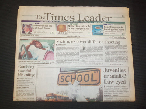 1998 MARCH 27 WILKES-BARRE TIMES LEADER -GAMBLING SCANDEL HITS NW UNIV - NP 7502