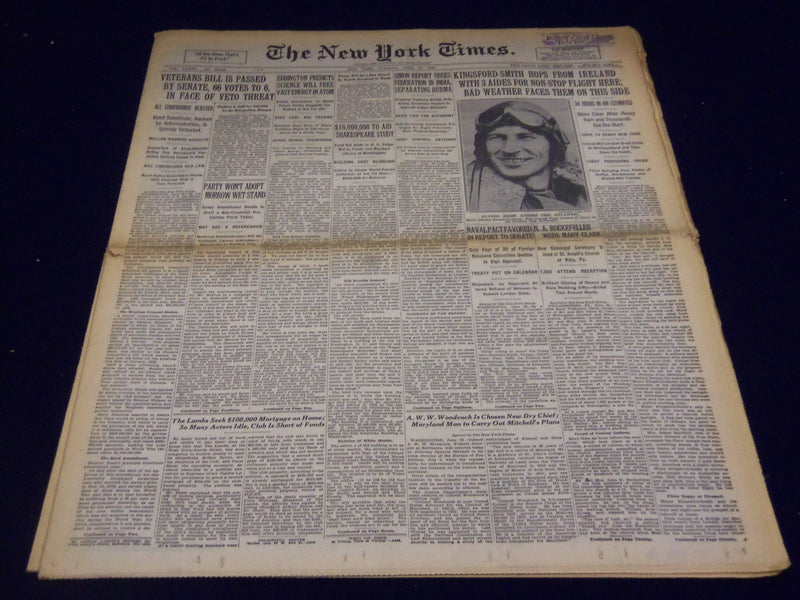 1930 JUNE 24 NEW YORK TIMES - KINGSFORD-SMITH HOPS IRELAND ON FLIGHT - NT 1664