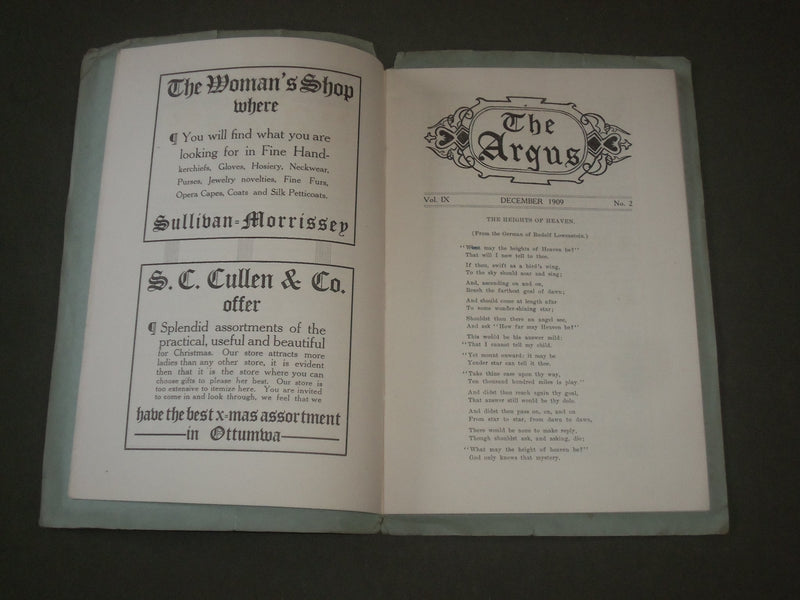 1909 DEC ARGUS OTTUMWA IOWA HIGH SCHOOL MAGAZINE - YB 1352