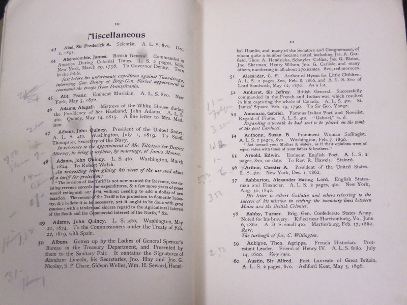 1920 AUTOGRPAH LETTERS OF HISTORICAL INTEREST AUCTION CATALOGUE - J 5210