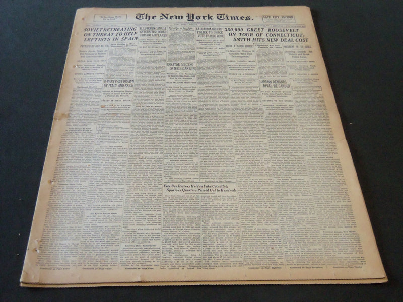 1936 OCTOBER 23 NEW YORK TIMES - 350,000 GREET ROOSEVELT IN CONNECTICUT- NT 6705