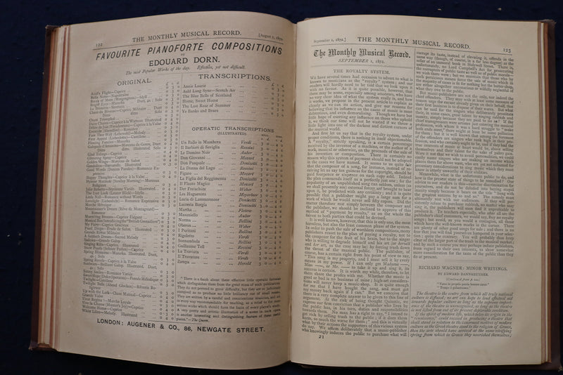 1872-1873 THE MONTHLY MUSICAL RECORD BOUND VOLUMES II & III - KD 9552