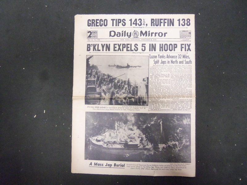 1945 FEB 3 NEW YORK DAILY MIRROR-REDS STORM FRANKFURT; 33 MI. TO BERLIN- NP 2223