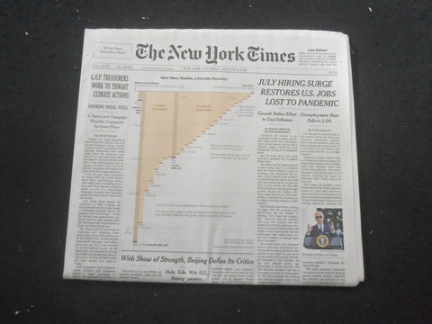 2022 AUG 6 NEW YORK TIMES JULY HIRING SURGE RESTORES U.S. JOBS LOST TO PANDEMIC