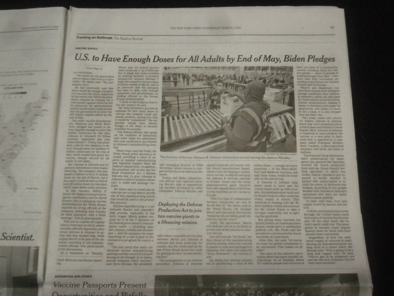 2021 MARCH 3 NEW YORK TIMES-BIDEN VOWS DOSES WILL SUPPLY NEEDS OF ADULTS BY JUNE