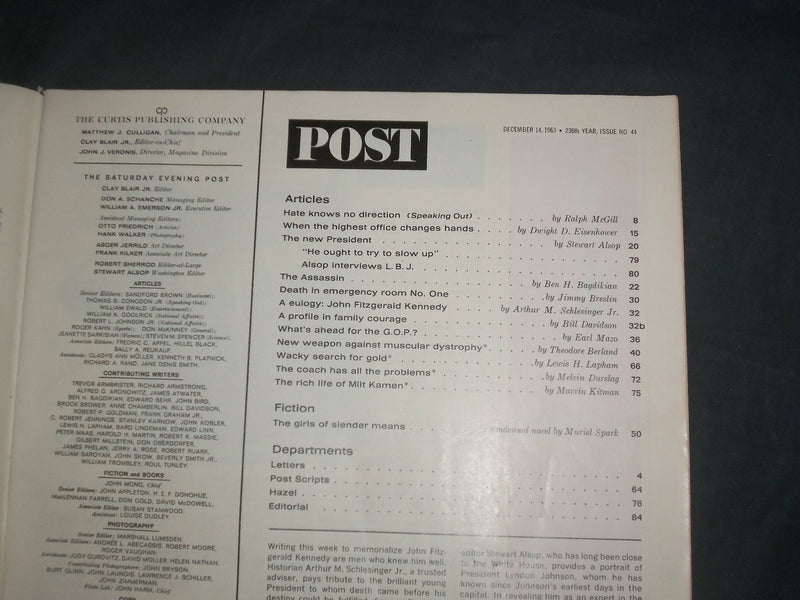 1963 DEC 14 THE SATURDAY EVENING POST MAGAZINE - JFK- NORMAN ROCKWELL - SP 2482L