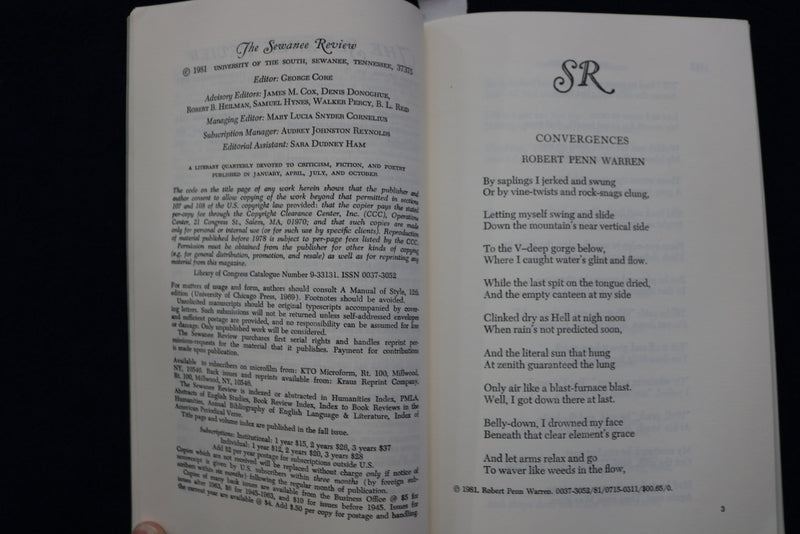 1981 SUMMER THE SEWANEE REVIEW SOFTCOVER BOOK-LOUIS D. RUBIN ESSAY SIGNED- K 737