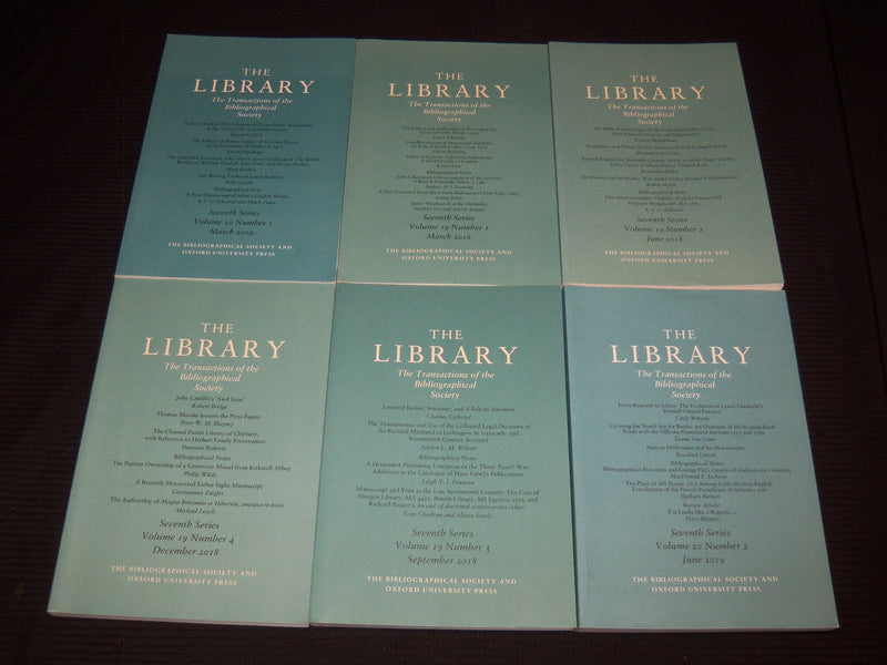 2018-2020 THE LIBRARY BIBLIOGRAPHICAL SOCIETY MAGAZINE LOT OF 10 - O 2494A