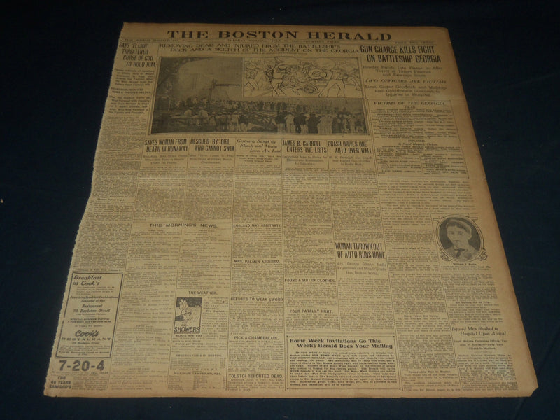 1907 JULY 16 THE BOSTON HERALD - EIGHT DEAD ON BATTLESHIP GEORGIA - BH 253