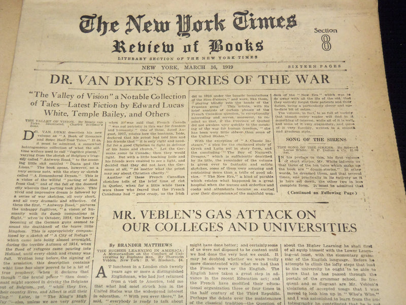 1919 NEW YORK TIMES NEWSPAPER BOOK REVIEW SECTIONS LOT OF 15 ISSUES - O 3221F