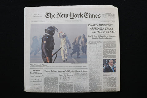 2024 NOVEMBER 27 NEW YORK TIMES - ISRAELI MINISTERS APPROVE TRUCE WITH HEZBOLLAH
