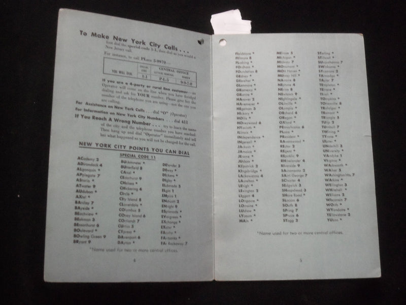 1950'S DIRECT DISTANCE DIALING FROM YOUR NJ BELL TELEPHONE SOFTCOVER BOOK-J 9859