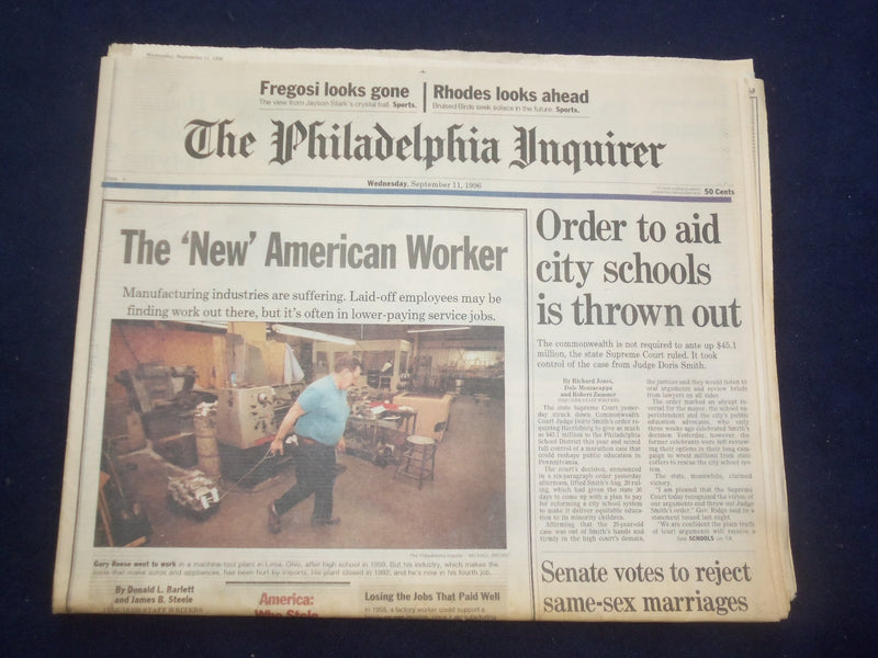 1996 SEP 11 PHILADELPHIA INQUIRER -ORDER TO AID CITY SCHOOLS THROWN OUT- NP 7154
